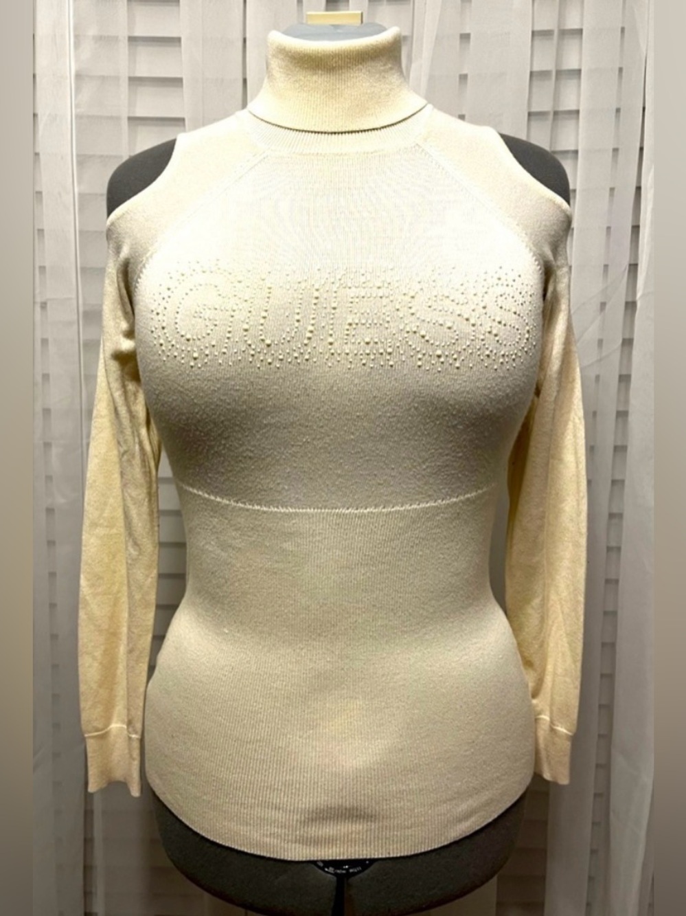 Guess Cream Cold Shoulder Turtleneck Sweater